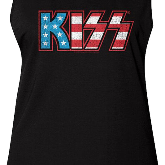 Ladies American Flag Logo KISS Muscle Tank Top