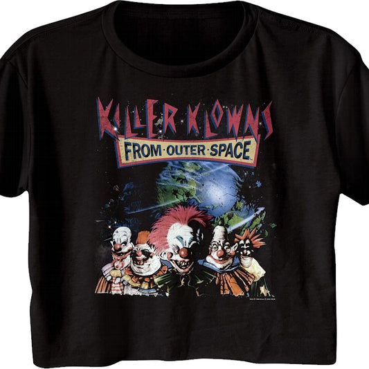 Ladies Distressed Killer Klowns From Outer Space Crop Top