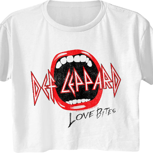 Ladies Distressed Love Bites Def Leppard Crop Top