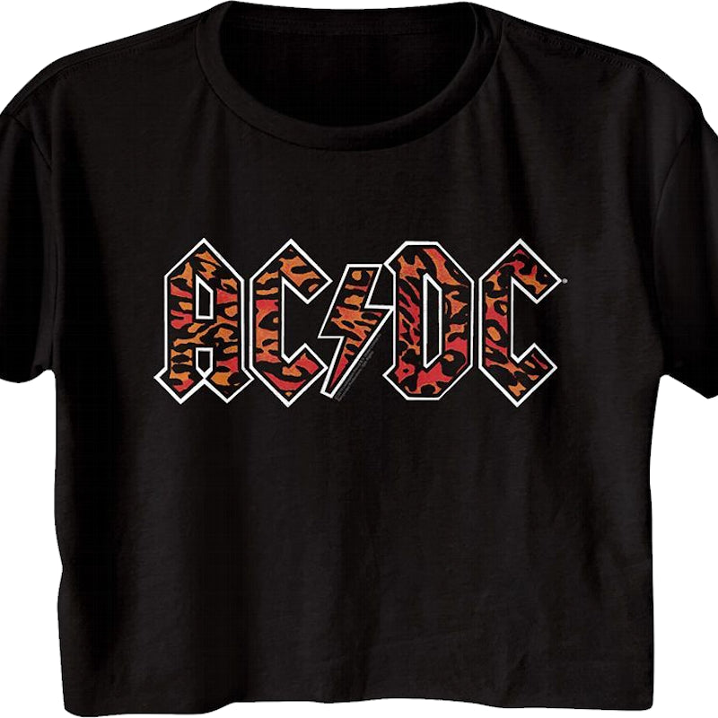 Ladies Leopard Print Logo ACDC Crop Top