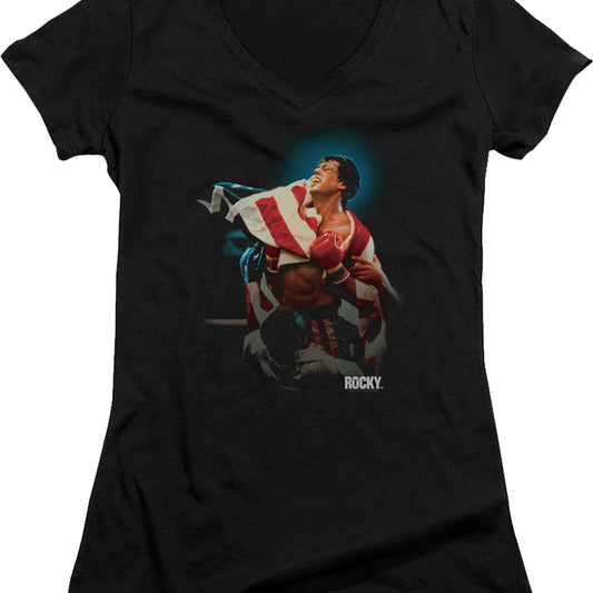 Ladies Movie Poster Rocky IV V-Neck Shirt