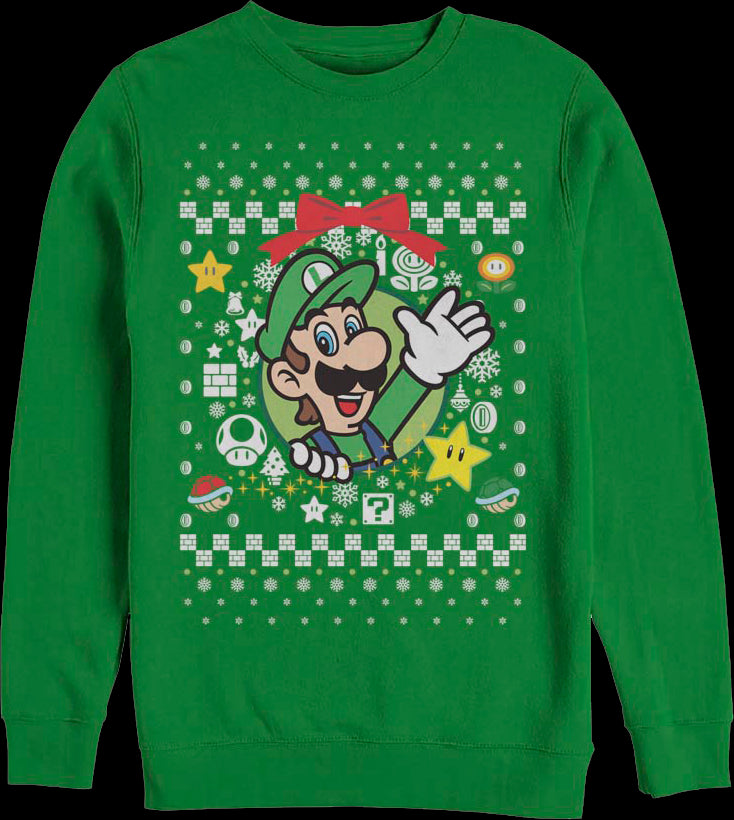 Luigi Christmas Wreath Nintendo Sweatshirt
