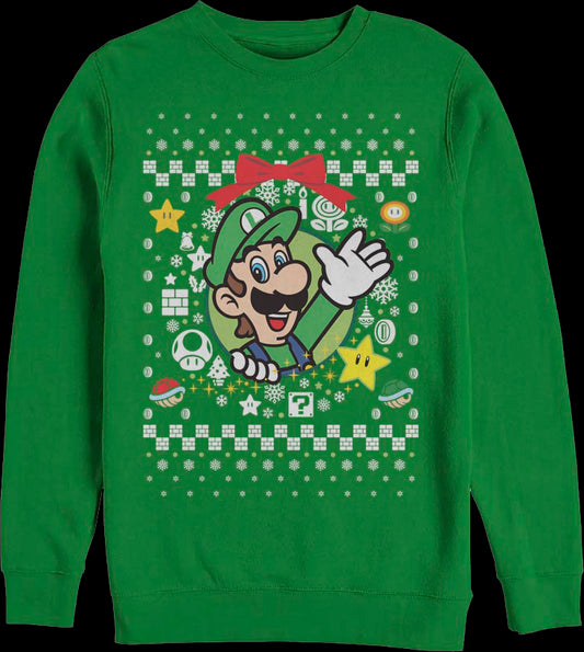 Luigi Christmas Wreath Nintendo Sweatshirt