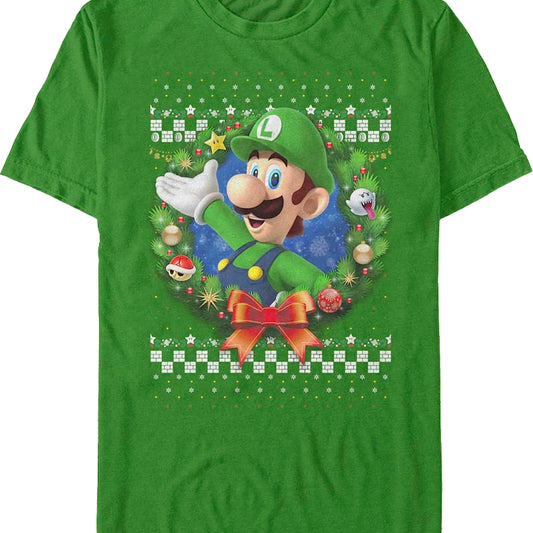 Luigi Faux Ugly Christmas Sweater Nintendo T-Shirt