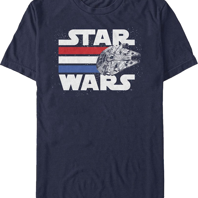 Millennium Falcon Red White Blue Stripes Star Wars T-Shirt