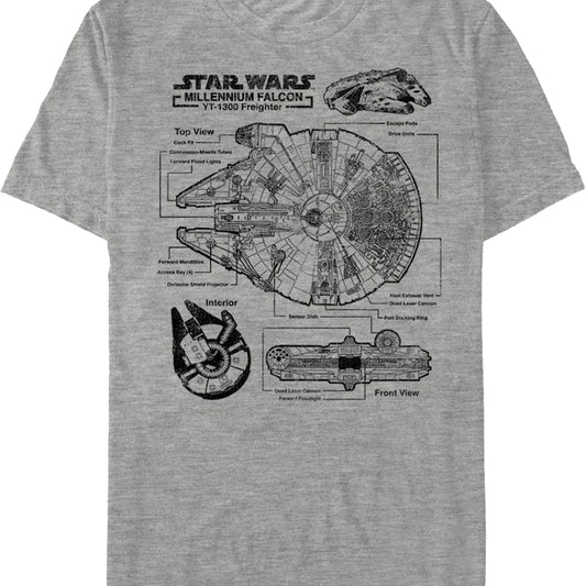 Millennium Falcon Schematic Star Wars T-Shirt