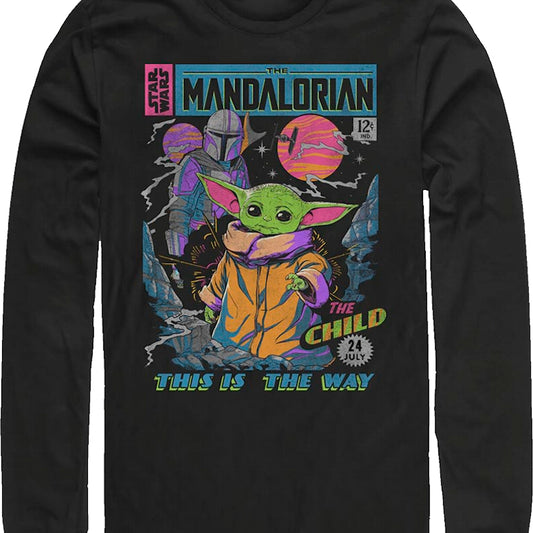 Neon Mandalorian Comic Book Cover Star Wars Long Sleeve Shirt