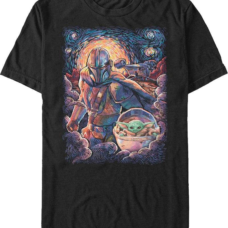 Starry Mandalorian And Child Star Wars T-Shirt