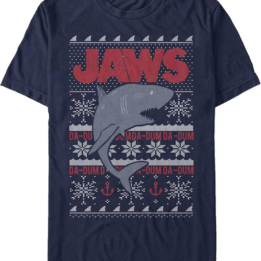 Ugly Faux Knit Jaws Christmas T-Shirt