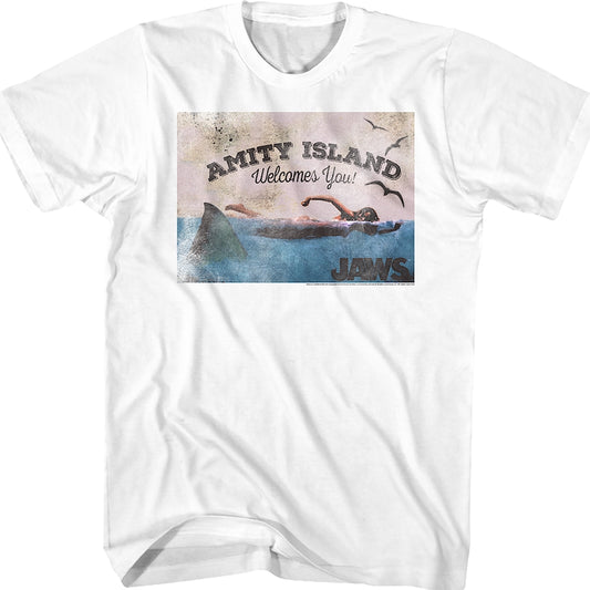 Welcome To Amity Island Postcard Jaws T-Shirt