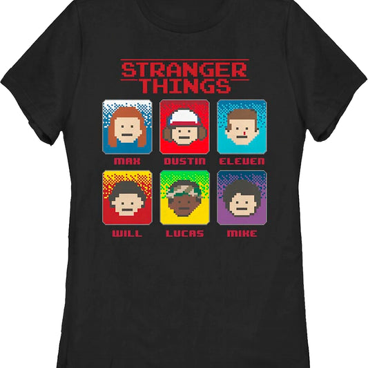Womens 8-Bit Characters Stranger Things Shirt