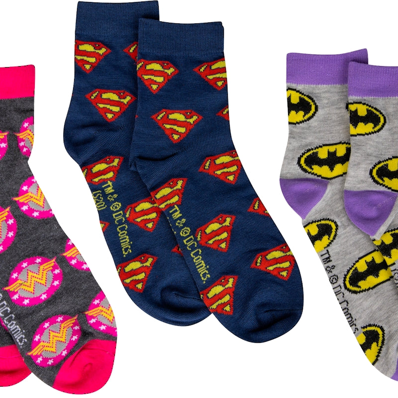Womens Batgirl Supergirl Wonder Woman 3-Pair Quarter Socks