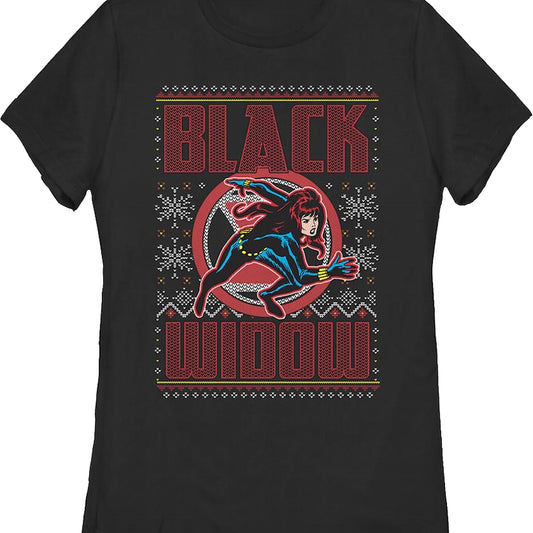 Womens Black Widow Faux Ugly Christmas Sweater Marvel Comics Shirt