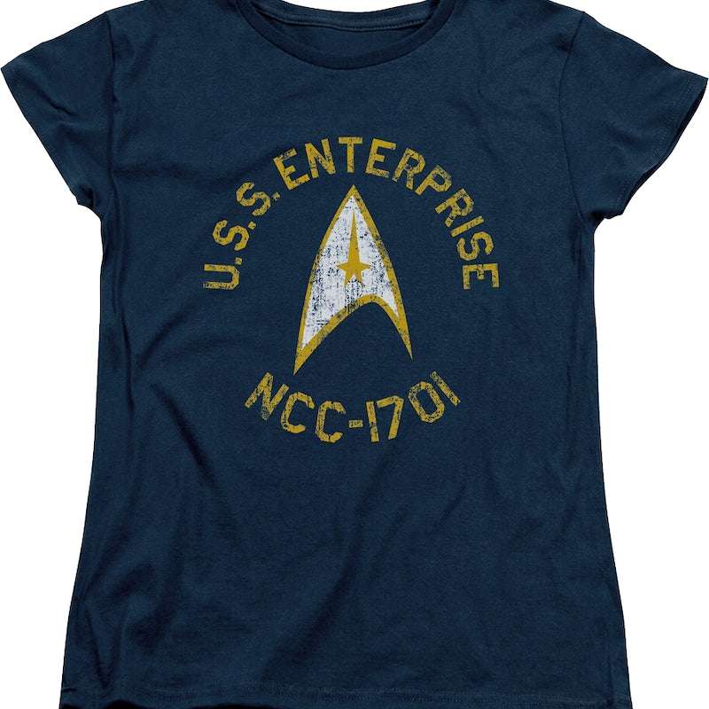 Womens Blue Distressed USS Enterprise Star Trek Shirt