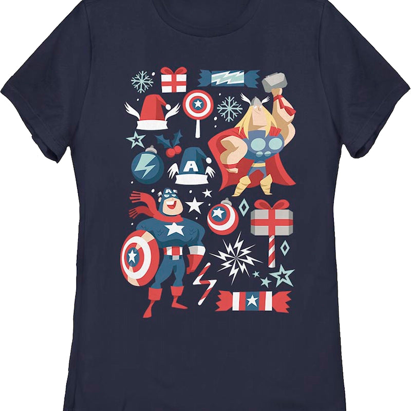 Womens Captain America And Thor Marvel Comics Christmas Shirt