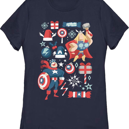 Womens Captain America And Thor Marvel Comics Christmas Shirt