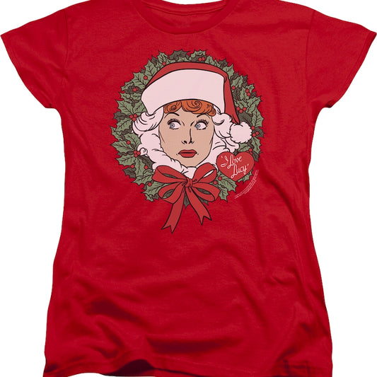 Womens Christmas Wreath I Love Lucy Shirt