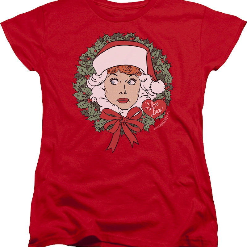 Womens Christmas Wreath I Love Lucy Shirt