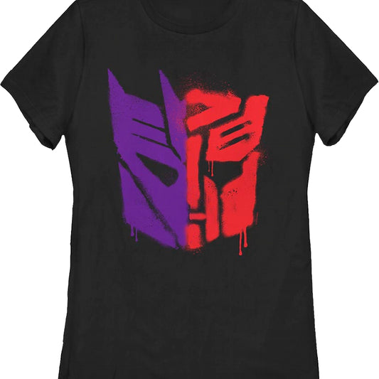 Womens Graffiti Split Logos Transformers Shirt