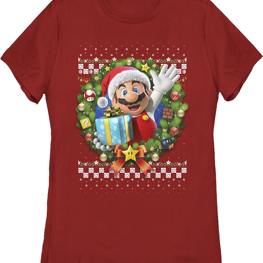 Womens Mario Christmas Wreath Nintendo Shirt
