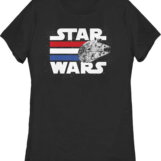 Womens Millennium Falcon Red White Blue Stripes Star Wars Shirt