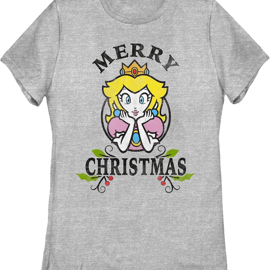Womens Princess Peach Merry Christmas Nintendo Shirt