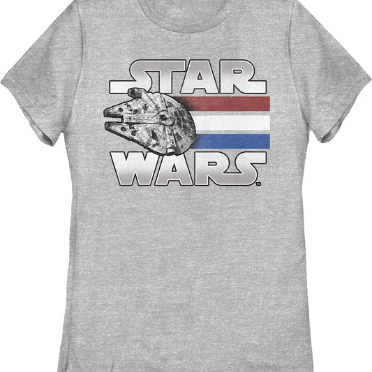 Womens Retro Millennium Falcon Red White Blue Stripes Star Wars Shirt