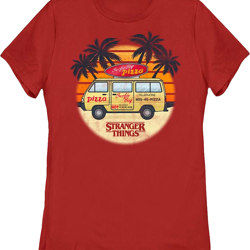 Womens Surfer Boy Pizza Van Stranger Things Shirt