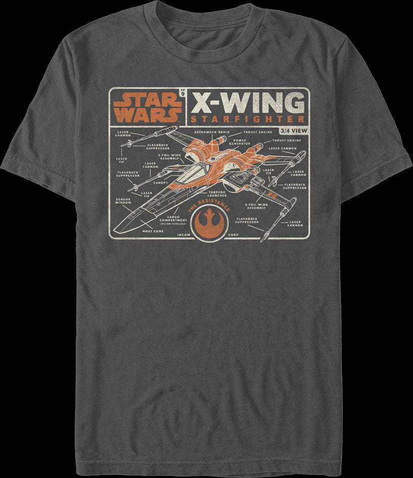 X-Wing Starfighter Schematic Star Wars T-Shirt